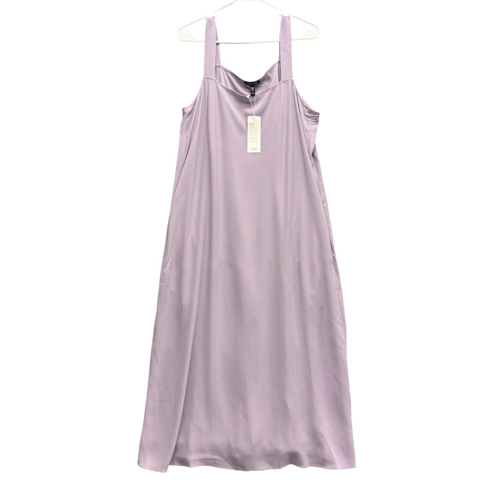 NEW Eileen Fisher 100%‎ Silk Georgette Maxi Dress Purple Minimalist Size XL